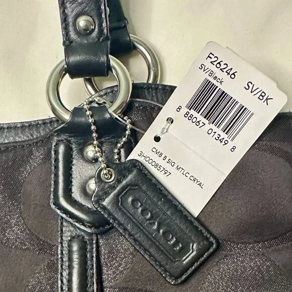 SOLD NWT COACH Campbell Belle Signature Lurex Carryall Shoulder Tote Black 26246 - Picture 7 of 16